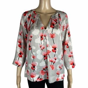DKNYC Silver, Pink, and White Floral Blouse